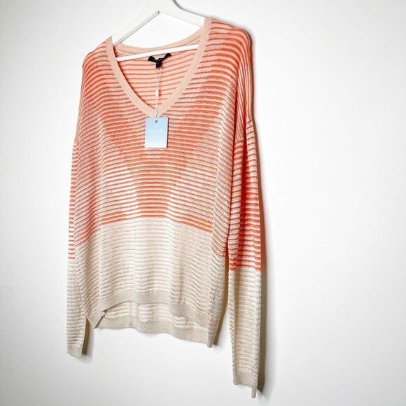 ST. JOHN Degrade Stripe Knit V-Neck Sweater - Picture 3 of 9